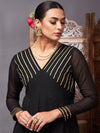 Women Black Gota Lace Detail Anarkali Maxi Dress