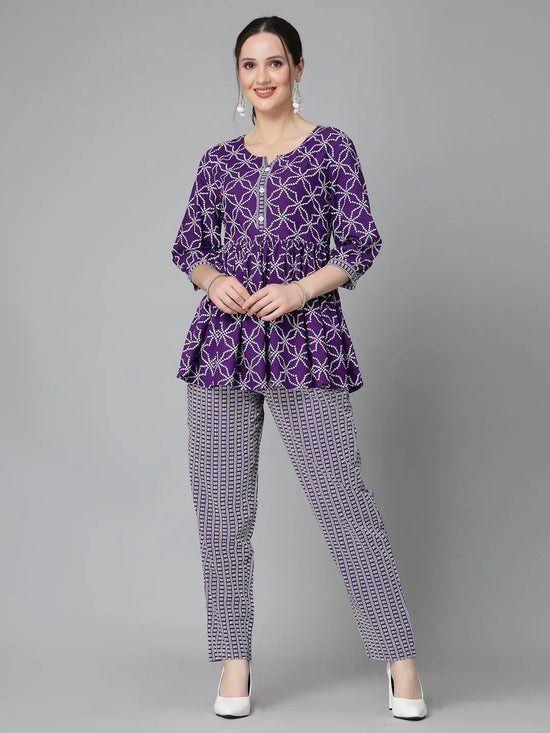 Women Printed Standard Voilet Jumpsuits & Sets