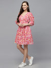 Women's Floral printed Cotton Flared dress-DRESSOUL34