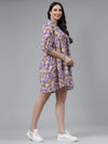 Women's Floral printed Cotton Flared dress-DRSPURPLESOUL36