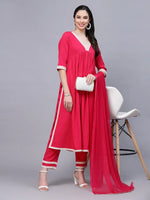 Women's Solid Rayon Naira cut Kurta Pant Dupatta Set