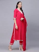 Women's Solid Rayon Naira cut Kurta Pant Dupatta Set