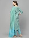 Women's Woven Design & Embroidered Cotton Blend Straight Kurta with Pant & Dupatta-KPDAQUAFOX36