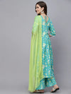 Women's Floral Printed Cotton Pleated Kurta Palazzo Dupatta Set-KPDZAYLA36