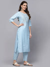 Women's Woven Design & Embroidered Cotton Blend Straight Kurta Pant Set-KPBRUNOSKY36