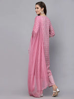 Women's Floral Printed Rayon Kurta Pant Dupatta Set-KPDPINKSEAL36