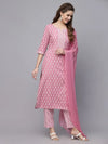 Women's Floral Printed Rayon Kurta Pant Dupatta Set-KPDPINKSEAL36