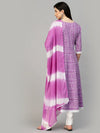 Women's Bandhej Printed & Embroidered Anarkali Kurta Pant Dupatta Set-KPDPURPLECLOUDY36