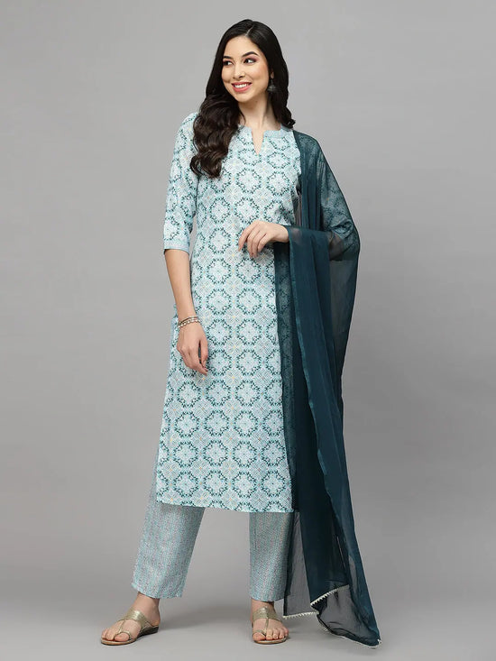 Stylum Women's Printed Cotton Blend Kurta Pant Dupatta Set-COLINSKY36