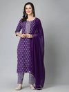 Women's Floral Printed Rayon Kurta Pant Dupatta Set-KPDVOILSEAL36