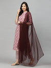 Stylum Women's Printed Cotton Blend Kurta Pant Dupatta Set-COLINMAUVE36