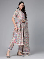 Stylum Women's Floral Printed Cotton Naira Cut Kurta Pant Dupatta Set