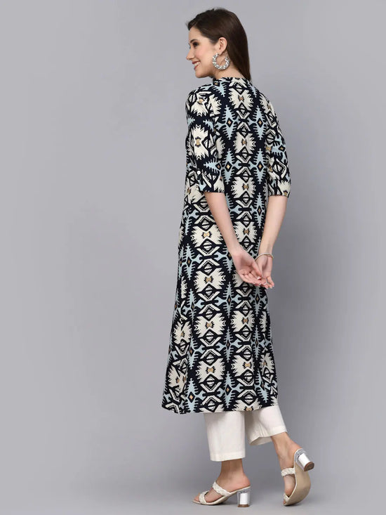 Women's Printed Rayon A-Line Kurta-INDOIKAT34