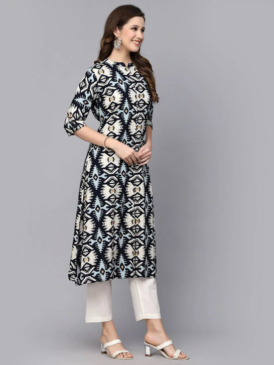 Women's Printed Rayon A-Line Kurta-INDOIKAT34