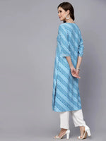 Women's Lehriya Printed & Embroidered Rayon Straight Kurta-TURQNISAR36