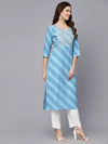 Women's Lehriya Printed & Embroidered Rayon Straight Kurta-TURQNISAR36