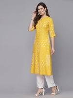 Women's Printed Rayon A-Line Kurta-CELIOMUSTARD36