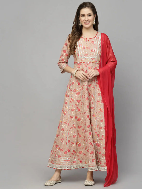 Women's Floral Printed Rayon Anarkali kurta with Dupatta