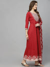 Women's Printed & Embroidered Cotton Anarkali kurta with Dupatta