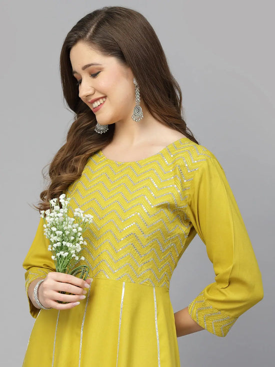 Women's Embroidered & Embellished Rayon Anarkali kurta