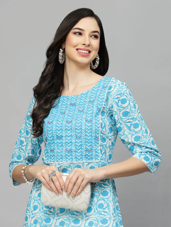 Women's Printed Cotton Slub Straight Kurta