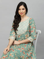 Stylum Women's Printed Rayon Blend Anarkali Kurta-AARUGREEN36