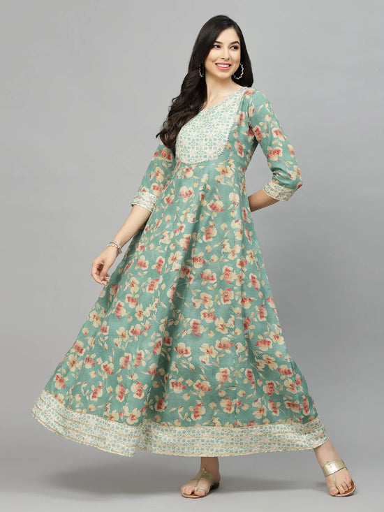 Stylum Women's Printed Rayon Blend Anarkali Kurta-AARUGREEN36