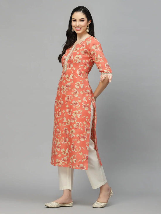 Stylum Women's Printed Rayon Blend Straight Kurta-AKSHUPEACH36