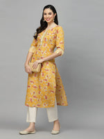 Stylum Women's Printed Rayon Blend Straight Kurta-AKSHUMUSTARD36