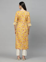 Stylum Women's Printed Rayon Blend Straight Kurta-AKSHUMUSTARD36