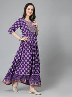 Women's Printed & Embroidered Rayon Flared Kurta-VOILZUBBY36