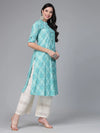 Women's Bandhani Printed Cotton Blend Straight Kurta-TURQKESAR36