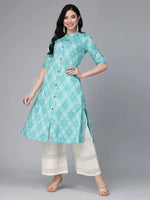 Women's Bandhani Printed Cotton Blend Straight Kurta-TURQKESAR36