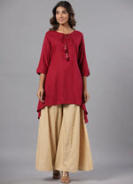 Juniper Women Fuchsia Rayon Solid Asymmetric Kurta