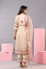 Juniper Women Ecru Muslin Floral Printed Kurta, Pants and Dupatta Set