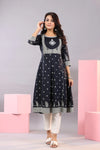 Juniper Women Indigo Rayon Printed A-Line Kurta