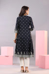 Juniper Women Indigo Rayon Printed A-Line Kurta