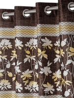 Home Sizzler 2 Piece Flower Border Panel Eyelet Polyester Door Curtains - 7 Feet, Brown