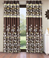 Home Sizzler 2 Piece Flower Border Panel Eyelet Polyester Door Curtains - 7 Feet, Brown