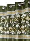 Home Sizzler 2 Piece Flower Border Panel Eyelet Polyester Window Curtains - 5 Feet, Green