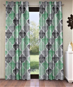 Home Sizzler 2 Piece Moroccan Motif Eyelet Glace Cotton Door Curtains - 7 Feet, Green