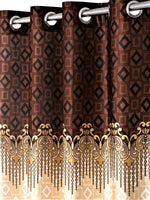 Home Sizzler 2 Piece Ethnic Motif Border Panel Eyelet Polyester Door Curtain - 7 Feet, Brown