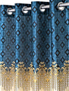 Home Sizzler 2 Piece Ethnic Motif Border Panel Eyelet Polyester Window Curtain - 5 Feet, Blue