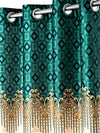 Home Sizzler 2 Piece Ethnic Motif Border Panel Eyelet Polyester Door Curtain - 7 Feet, Green