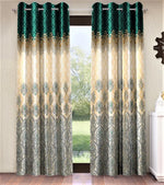 Home Sizzler 2 Piece Ethnic Motif Border Panel Eyelet Polyester Long Door Curtain - 9 Feet, Turquoise Green