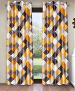 Home Sizzler 2 Pieces Aesthetic Checkered Eyelet Polyester Window Curtains - 5 Feet, Yellow