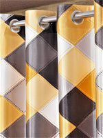 Home Sizzler 2 Pieces Aesthetic Checkered Eyelet Polyester Window Curtains - 5 Feet, Yellow