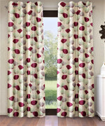 Home Sizzler 2 Pieces Classic Glory Eyelet Polyester Door Curtains - 7 Feet, Green Wine