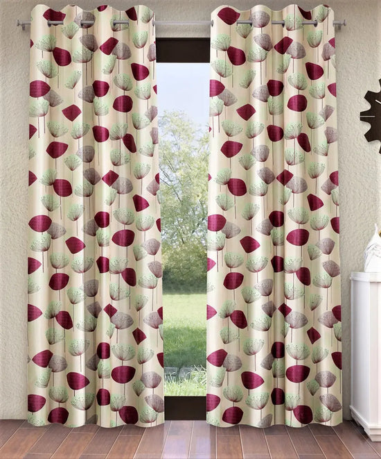 Home Sizzler 2 Pieces Classic Glory Eyelet Polyester Long Door Curtains - 9 Feet, Green Wine