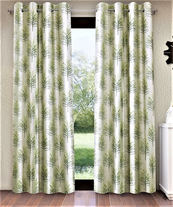 Home Sizzler 2 Pieces Shower Tree Eyelet Polyester Door Curtains - 7 Feet, Green